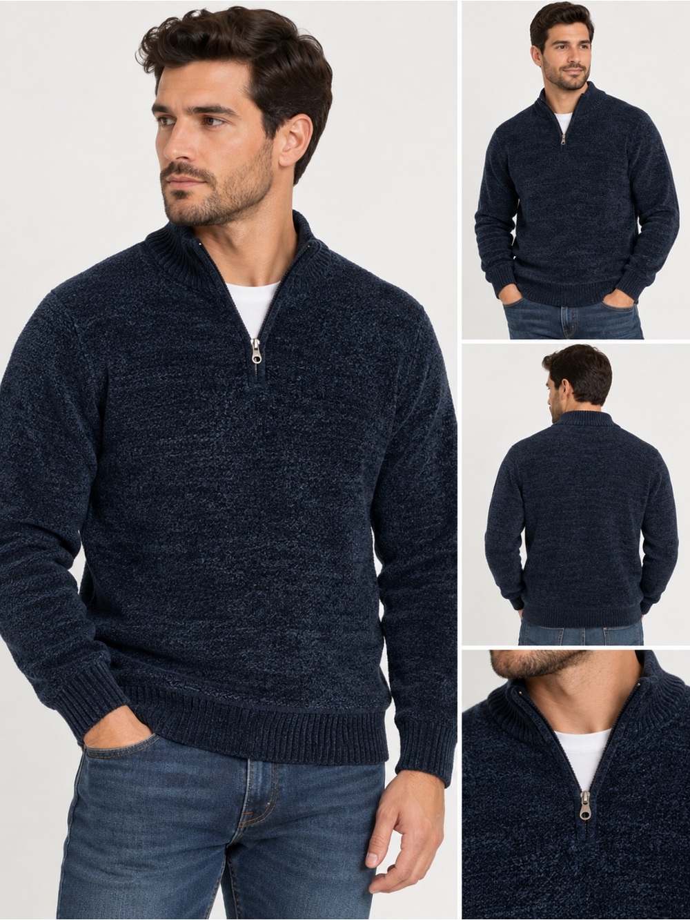 Classic Men's Half-Zip Sweater - Navy Sz m